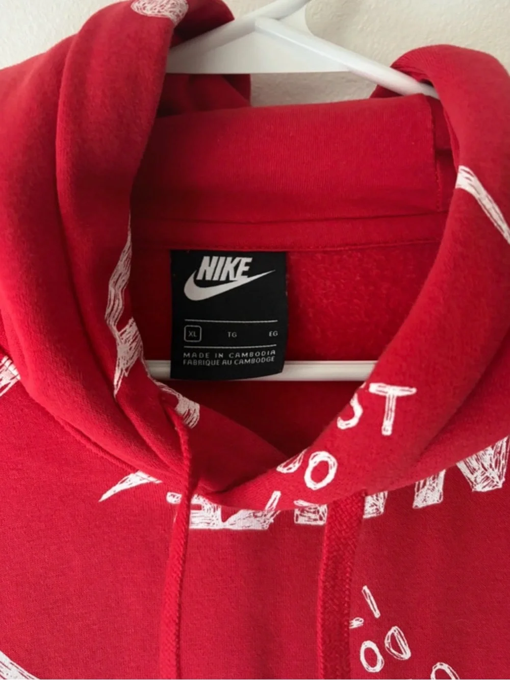 Nike Sportswear All Over Print Swoosh and Just Do It Hoodie Red